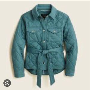 NWT J Crew Quilted Primaloft Belted Jacket Green